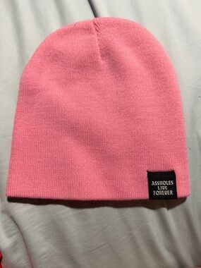 🌧️Pink Knit Beanie with Contrasting Black Patch